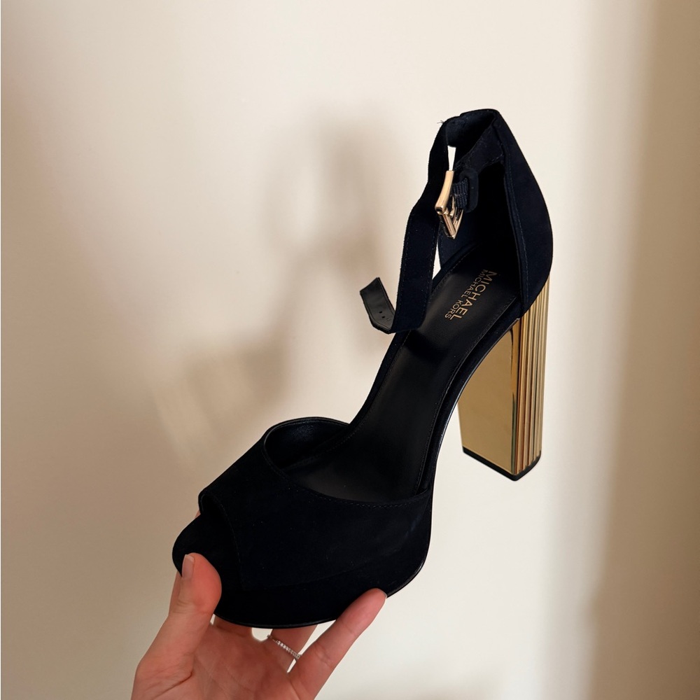 Michael Kors Black Heels with Gold Block Heel